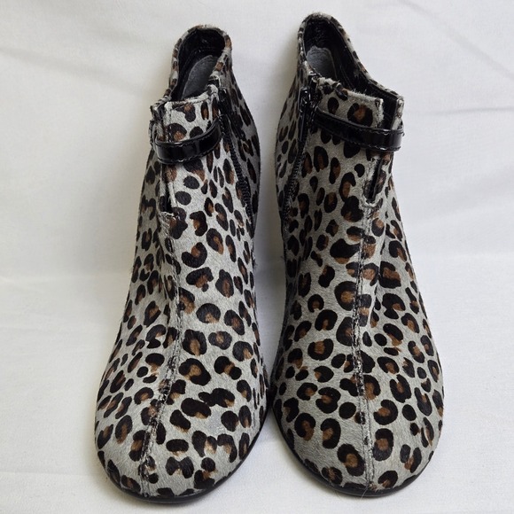 AEROSOLES Shoes - Aerosoles Patrole Car Leopard Print Ankle Booties, Patent Leather Buckle, Size 6